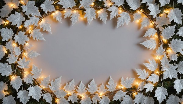 Guirnalda navideña de hojas escarchadas en blanco irisado